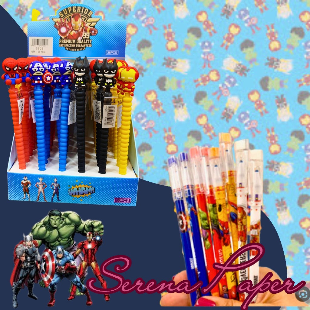 KIT HERÓIS (LAPISEIRA 0,7mm + CANETA APAGÁVEL) / VINGADORES / PAPELARIA FOFA KAWAII / ESCOLAR