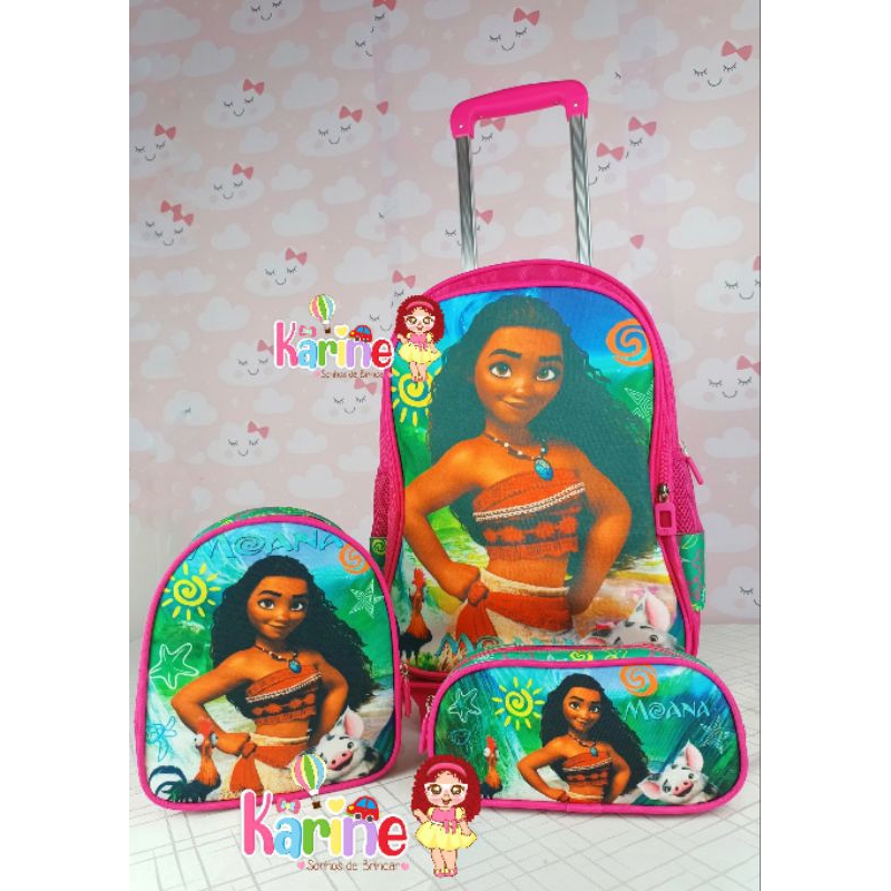 KIT MOCHILA ESCOLAR INFANTIL MOANA COM RODINHAS/ MOCHILA LANCHEIRA TÉRMICA ESTOJO/MOCHILA PARA MENINA/ MOCHILA MOANA