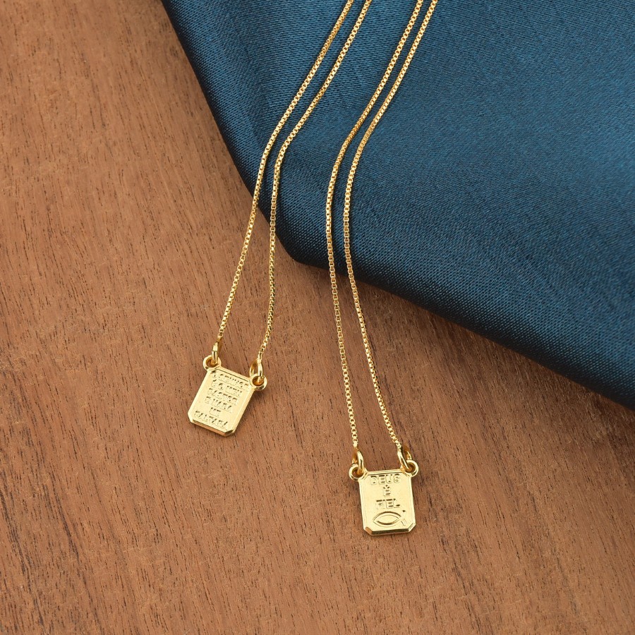 Escapulário Masculino Corrente Banhado De Ouro 18k Pai Nosso que esta no céu em Oferta na Shopee