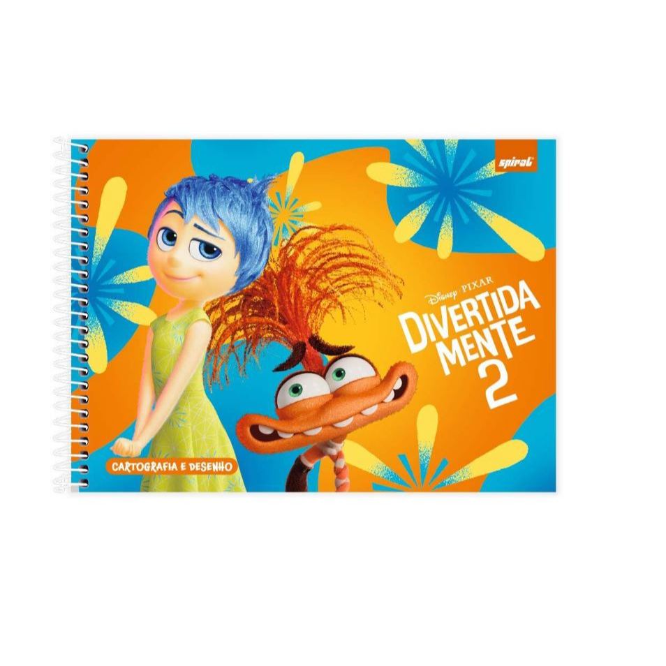 Caderno Cartografia e Desenho Capa Dura 80 Folhas, Divertidamente, Alegria, Spiral