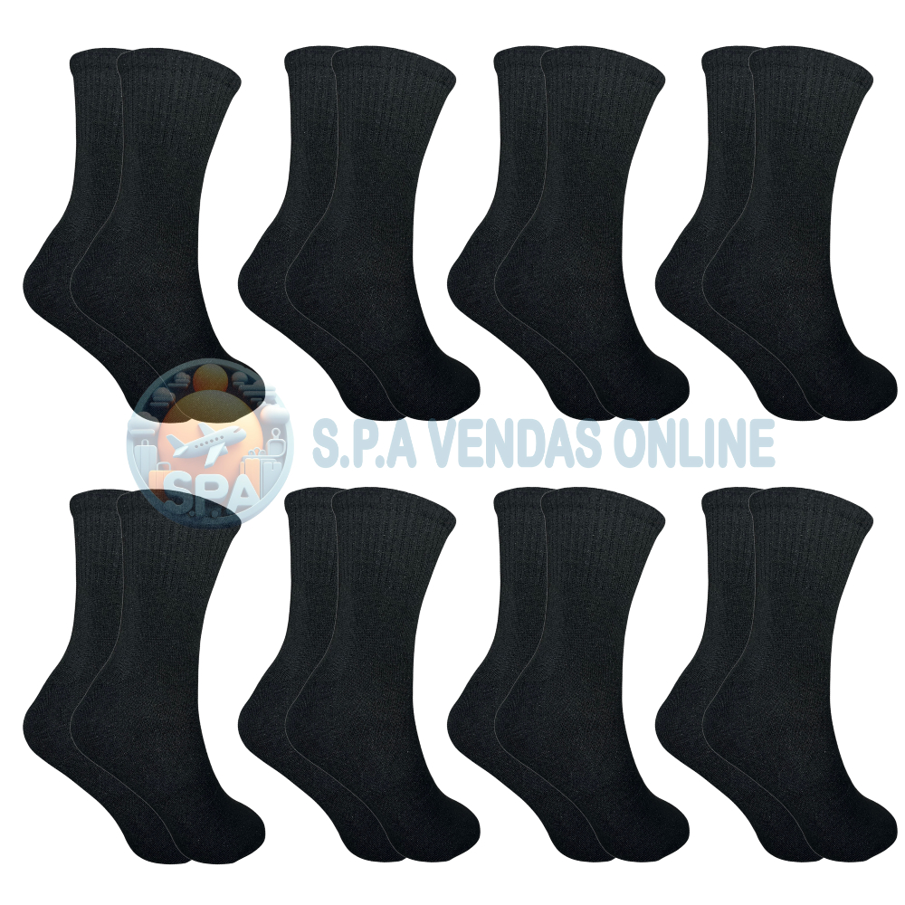 Kit de 3 a 24 Pares Meia de Cano longo PRETA com Algodão MASCULINO