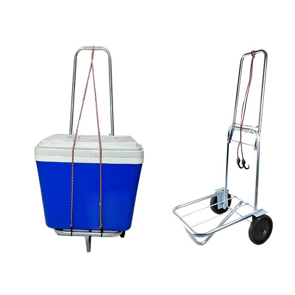 Carrinho Maleiro Para Praia Tralha Cooler 60kg Prateado Inox em Oferta na Shopee