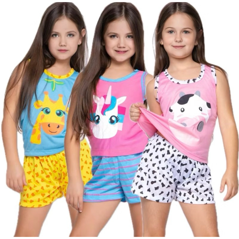 Baby Dol Infantil Gaju Regata Verão Pijama Curto Camiseta Criança Personagens Dormir Calor