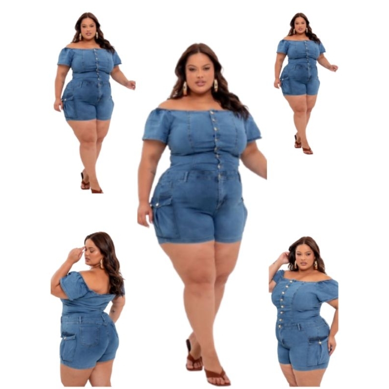 Macacão Ciganinha Ciganinha Jeans Feminino Plus Size Modinha Blogueira