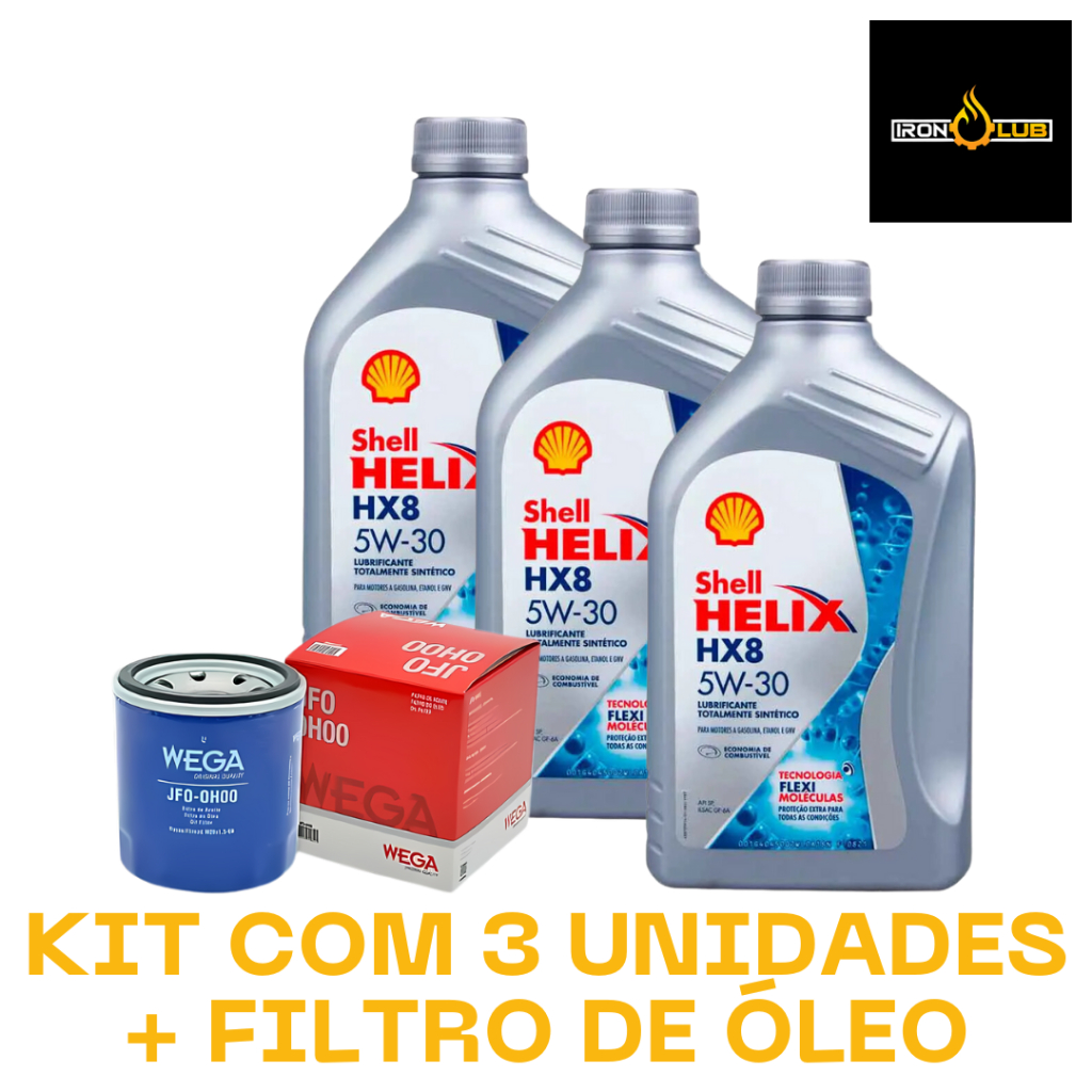 KIT 3 LITROS SHELL HELIX HX8 5W30 SINTÉTICO + 1 FILTRO JFO0H00 HB20 1.0 em Oferta na Shopee