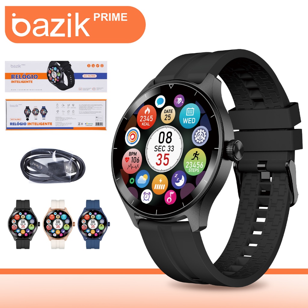 Bazik Smartwatch 1.46"AMOLED Bluetooth Telefônica Relógio Inteligente IP68 Esportivo À Prova D'água W37PM nfc smartwatch