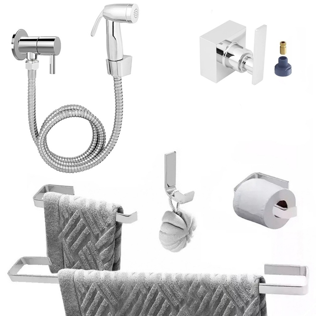 Kit De Banheiro Cromado Ducha Acabamento Registro Chuveiro Conversor Docol