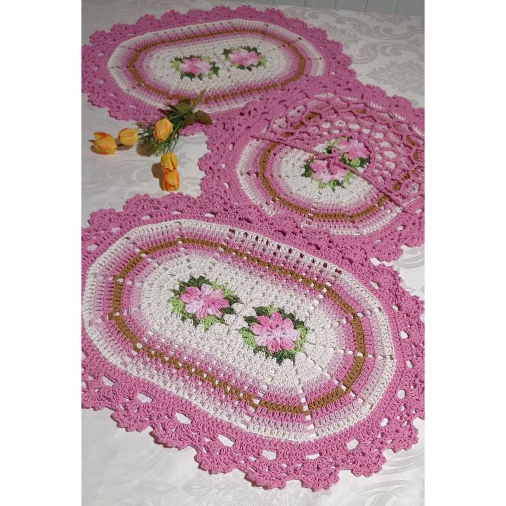 Jogo de banheiro em crochê com 3 peças em Oferta na Shopee