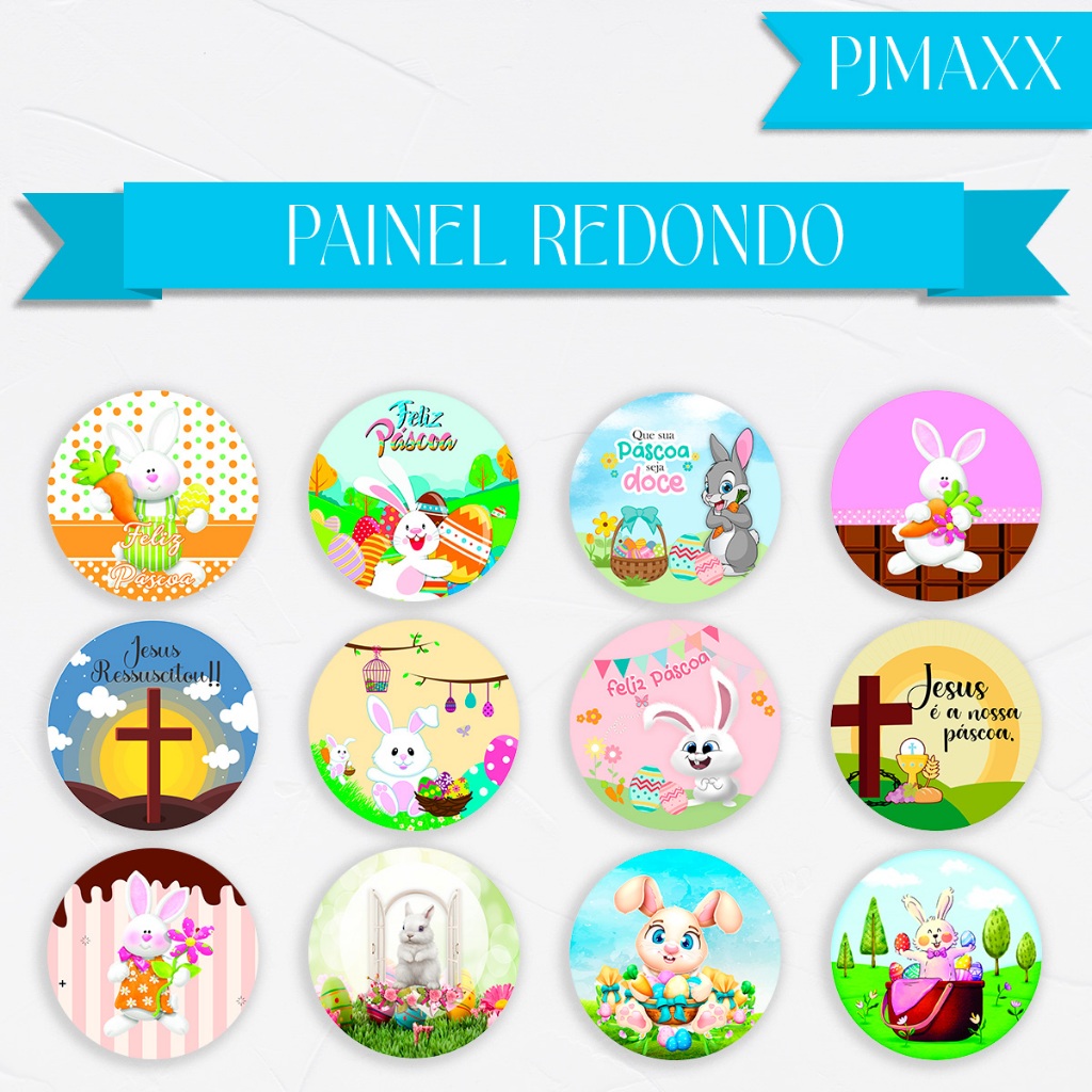Capa Para Painel Redondo Tema Coelho da Pascoa Cenoura Chocolate Decoração Elegante Cenario Malha Sublimada em Oferta na Shopee
