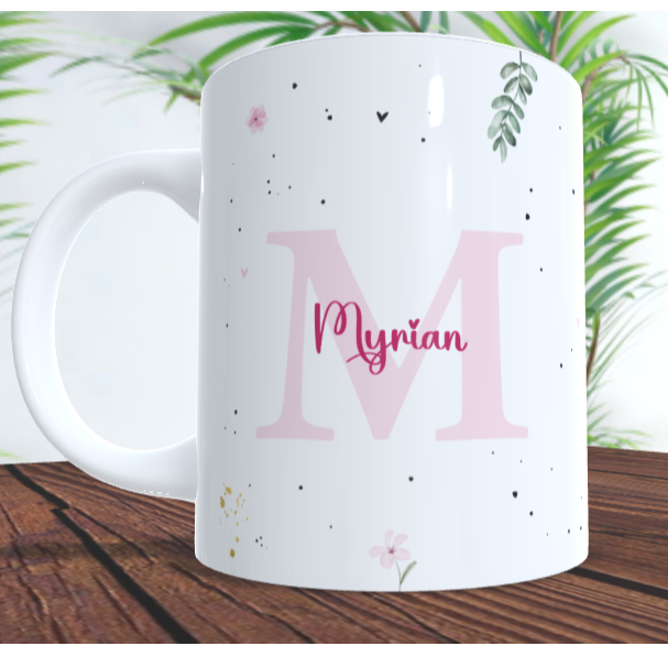 Caneca Xícara Personalizada Presente com Seu  Nome Floral