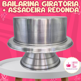 Bailarina Giratória 30 cm Suporte Para Confeitar Bolos Alumínio + Forma Redonda Reta 25 cm N°4