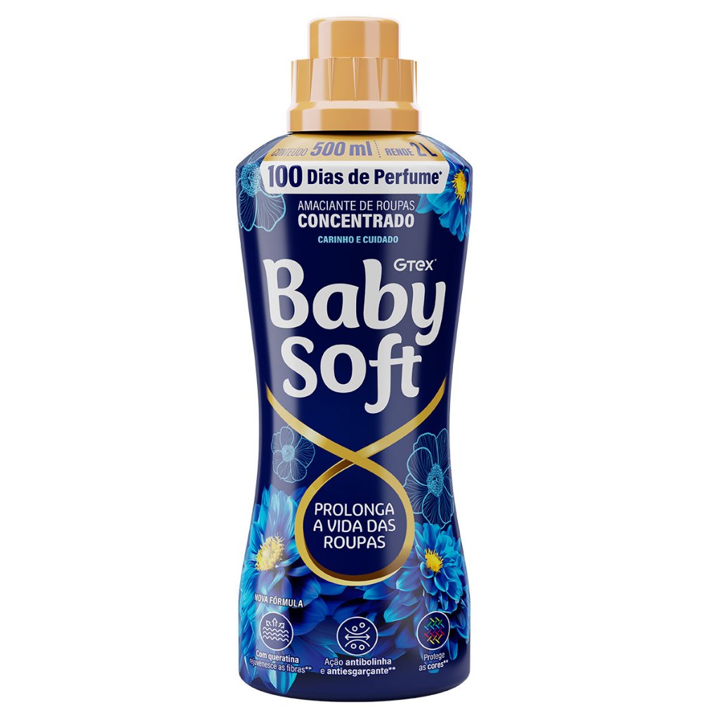 Amaciante Concentrado Baby Soft Carinho e Cuidado 500ml - Rende 25 lavagens em Oferta na Shopee