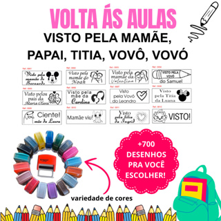CARIMBO DE VISTO PELA MAMÃE (14X38MM)VARIAS CORES +700 OPÇOES DE DESENHO (LEIA A DESCRIÇÃO) em Oferta na Shopee