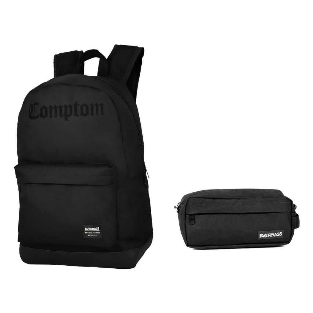 Mochila Escolar Comptom Preta + Estojo Necessaire Preto