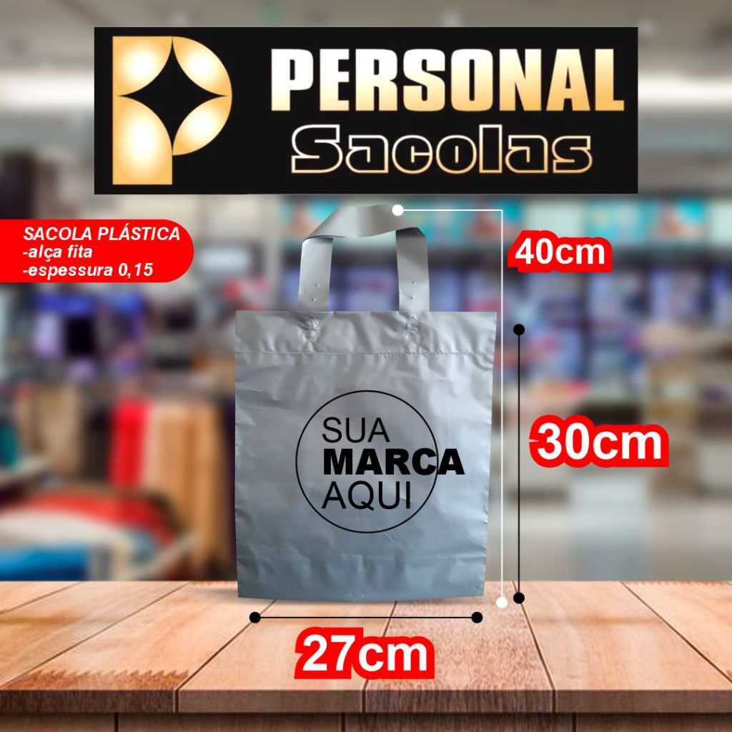 500 Sacolas Personalizada 27x40 Alça Fita IMPRESSÃO EM UMA COR E UM LADO "ARTE GRÁTIS"