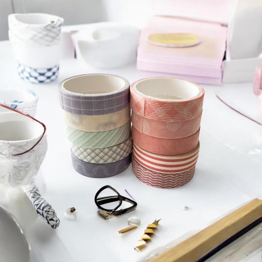 Kit Jogo Fita Washi  Decorativa de 10 mm x 2 m Fita Washi TOYKO DESIGN(JOGO COM  5 ROLOS)