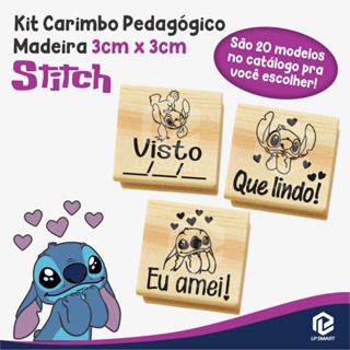 Kit 3 Carimbos Pedagógicos STITCH 3x3cm Madeira para Professora Escola Incentivo Carimbo Artesanal Educação em Oferta na Shopee