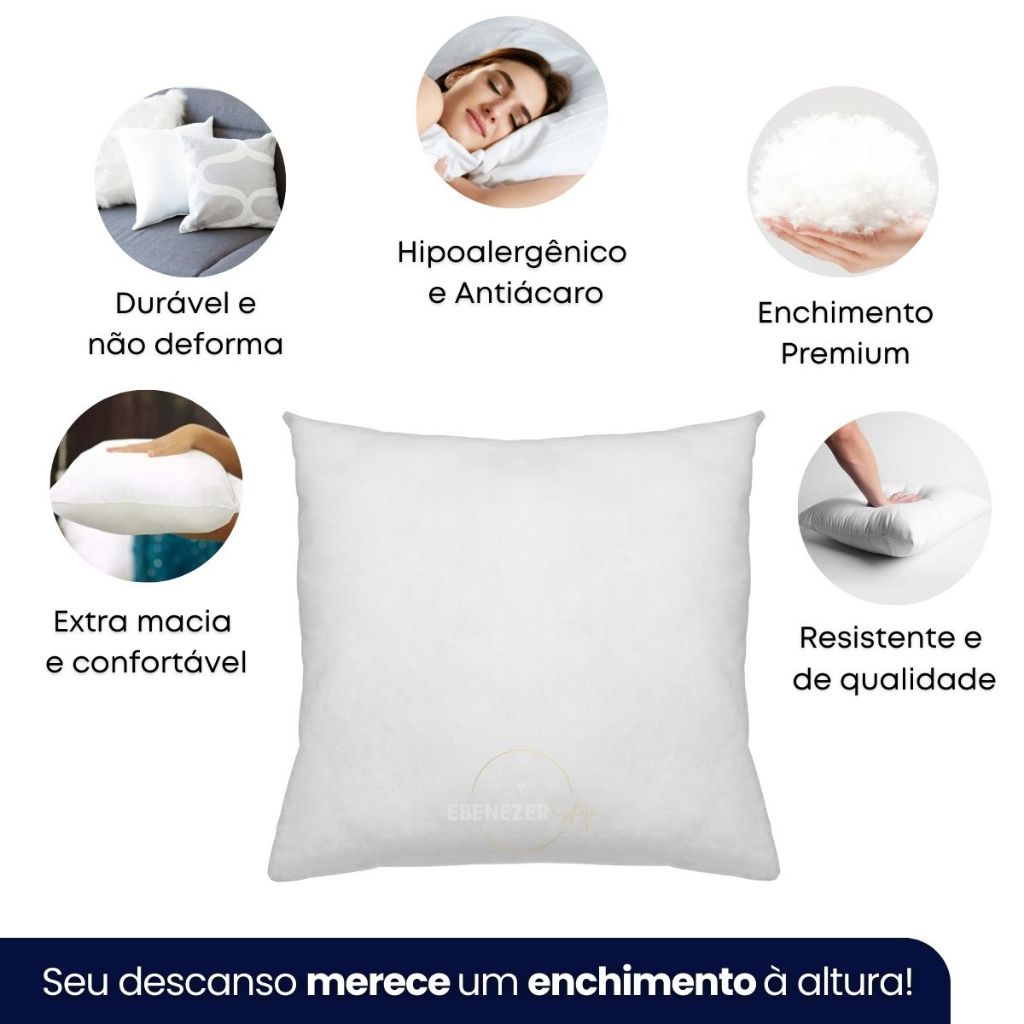 Kit Enchimento Almofada Fibra Siliconada Hipoalergênica Macia 45x45 50x50 60x60 Premium — imagem 2 de 2