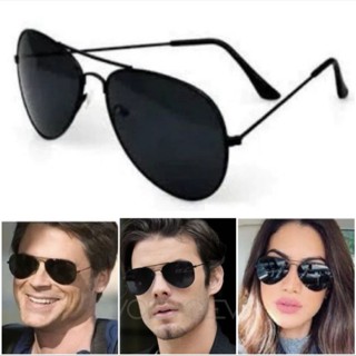 Óculos De Sol Aviador Preto Preto Clássico Unissex Lente De Cristal UV400 Moderno Promoção em Oferta na Shopee