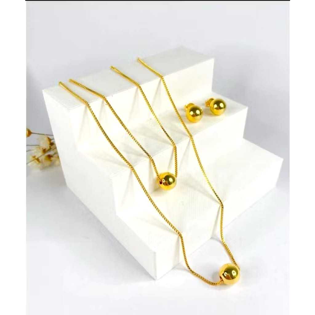 Conjunto Colar Duplo Bolinha e Brincos Bolinha Folheados em Ouro 18K/Prata Moda Feminina Presente em Oferta na Shopee