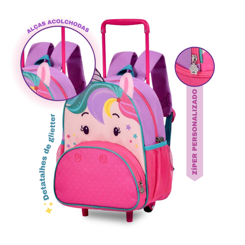 Kit mochila infantil menina Clio Unicórnio Escola