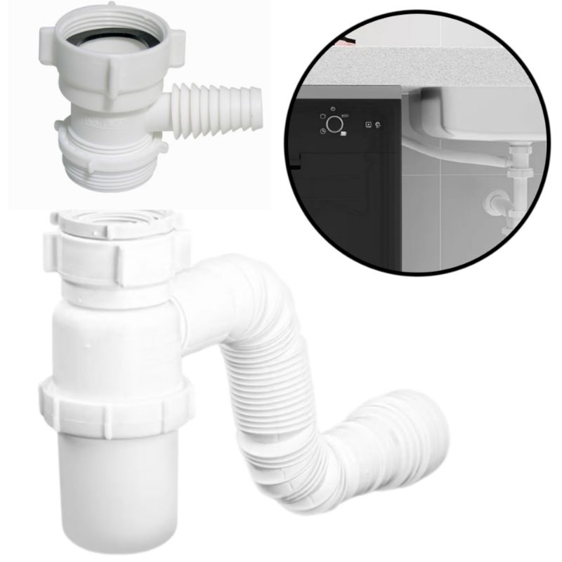 kit 1 Adaptador para maquina lavar louças Aml + 1 sifao copinho sanfonado extensivo branco eletrolux