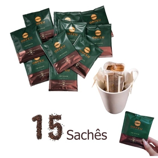 Combo 15 Sachês Café Especial Brasileiro + premiado do mundo Orfeu Drip Coffee Intenso Prático