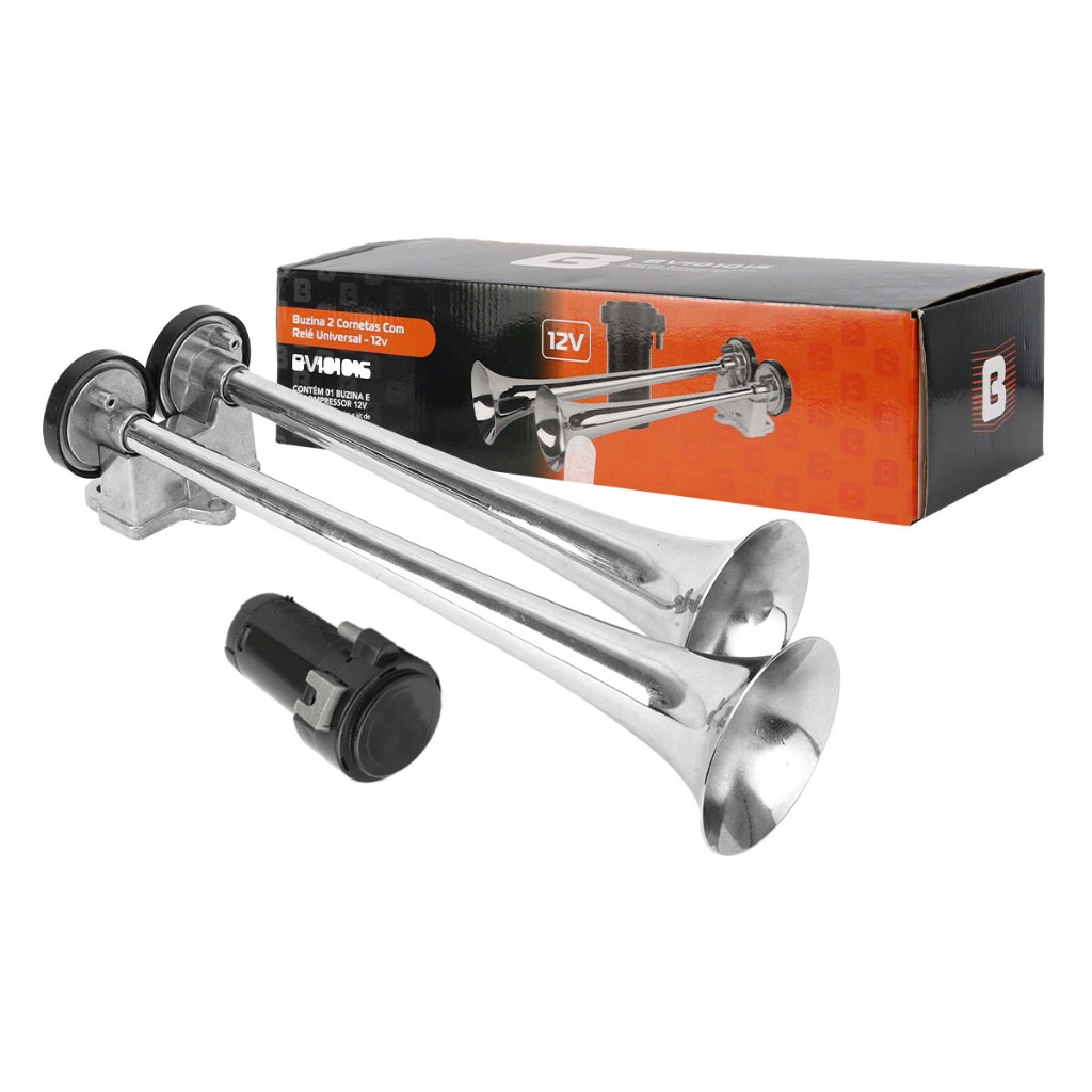 Kit Buzina Maritima 12V Cromada 2 Cornetas Com Compressor Qualidade Premium Som Muito Alto Bratus em Oferta na Shopee