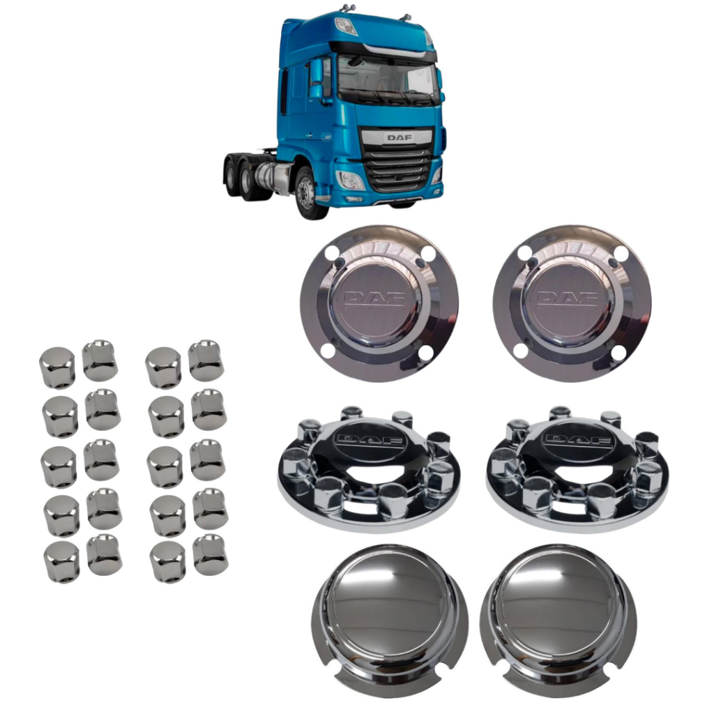 Kit Aplique Tampa Cubo Cromada Caminhao DAF Trucado