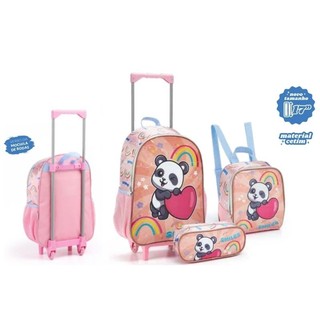 Kit 3pçs Mochila Panda Coala Unicórnio Menina Infantil Mochila Roda Gel + Lancheira Térmica + Estojo