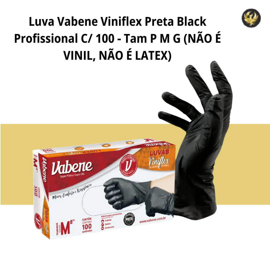 Luva Vabene Viniflex Preta Black Profissional C/ 100 - Tam P M G (NÃO É VINIL, NÃO É LATEX)