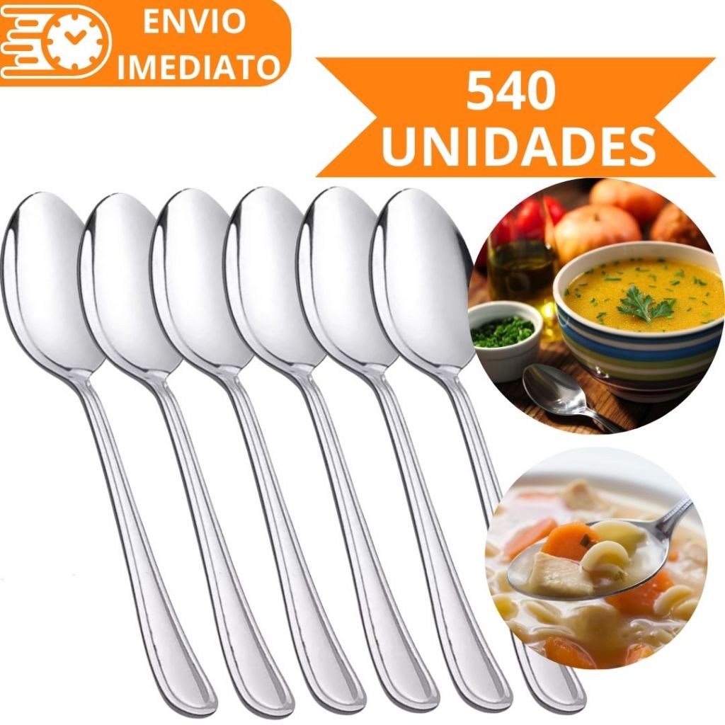 KIT 540 Unidades Colher de Mesa GRANDE Talher 100% AçoInox Refinada Sopa Arroz Para Casa Cozinha Bar Restaurante Buffet