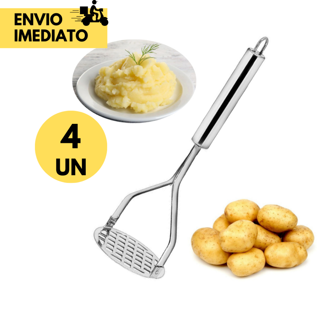 Kit 4 Amassador de Batatas e Legumes em Inox Ideal para Purês Amassador e Espremedor de Legumes Utilidade na Cozinha e r
