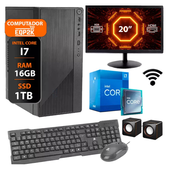 Computador Completo Intel Core I7 16gb Ssd 480gb Monitor 20 + DVD