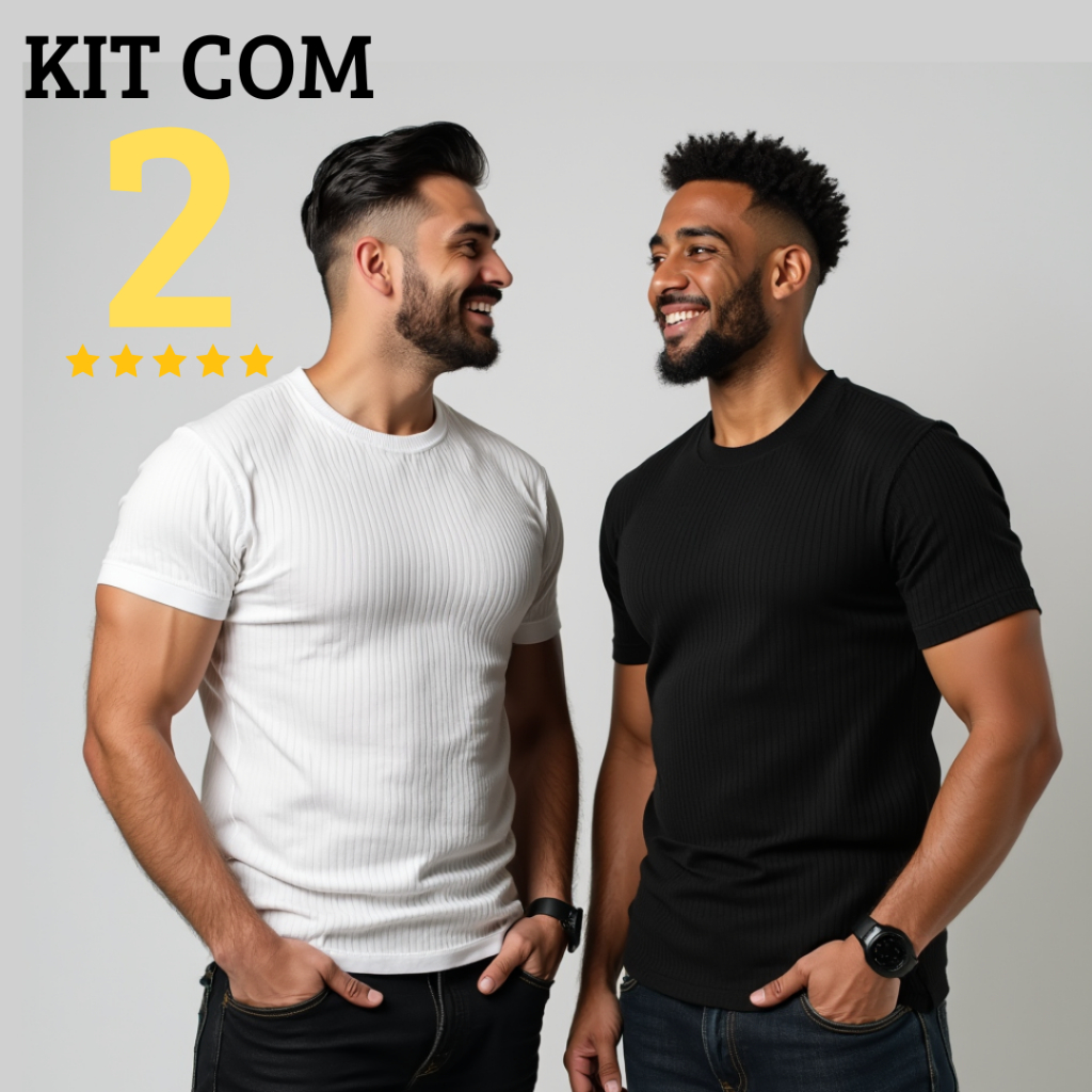 KIT Com 2 Camiseta Camisa Slim Fit Canelada Casual Estilo Americana Importada Treino Verão Esportivo