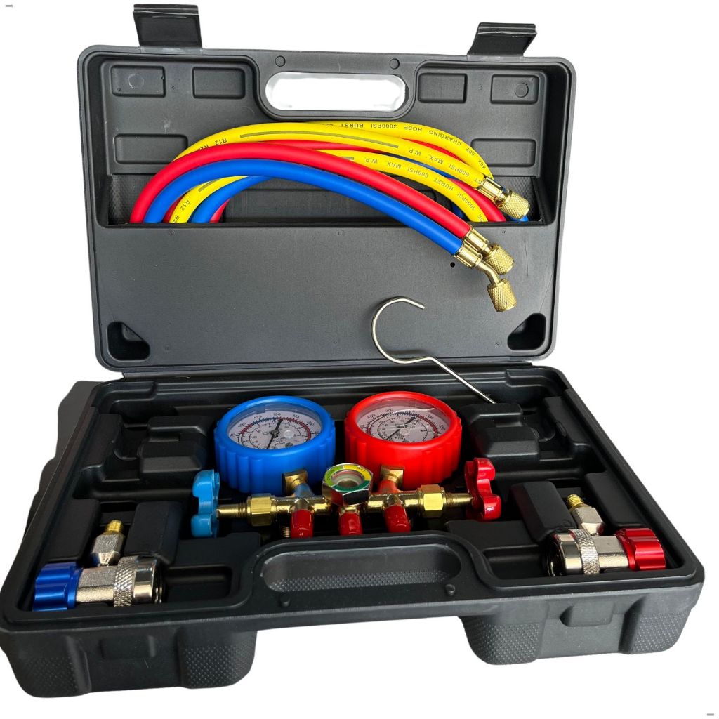 Manifold do ar condicionado Automotivo + MANGUEIRA 180CM( R12, R22, R502, R134a, R404A, R407, R502, R507, R410a)