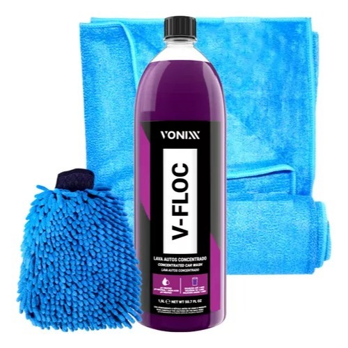 Shampoo V-floc Vonixx 1,5l + Toalha Secagem Luva Microfibra Líder