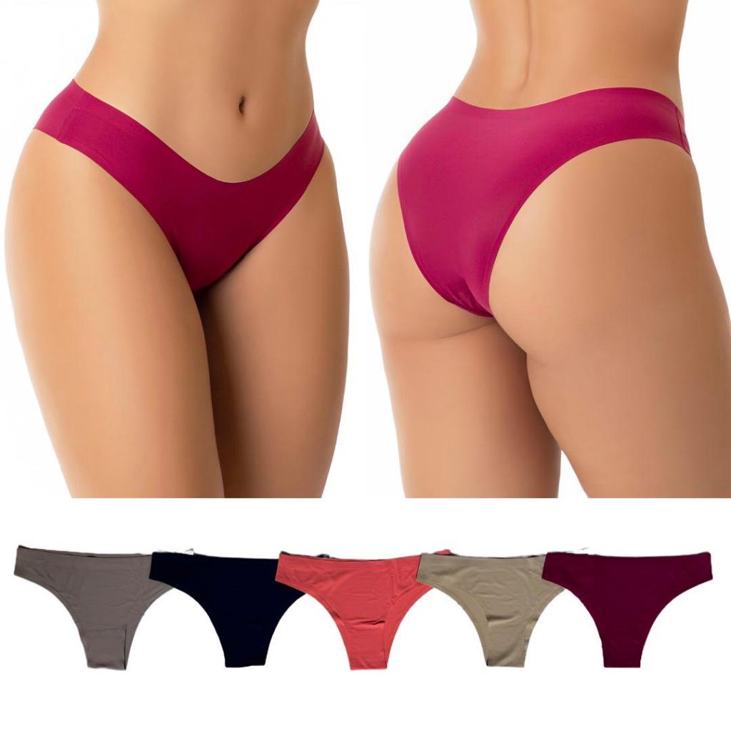 Kit 05 Calcinhas Conforto Sem Costura Não Marca Poliamida Tanga Corte a Laser Super Conforto Macia