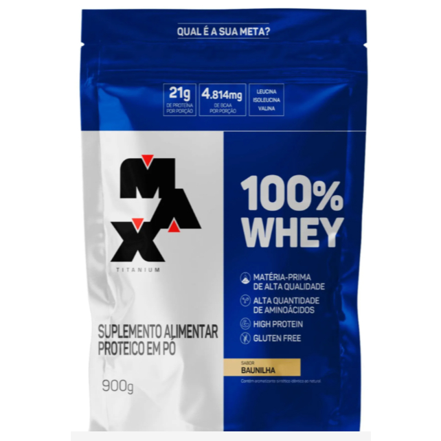 100% WHEY MAX TITANIUM 900g REFIL - BAUNILHA