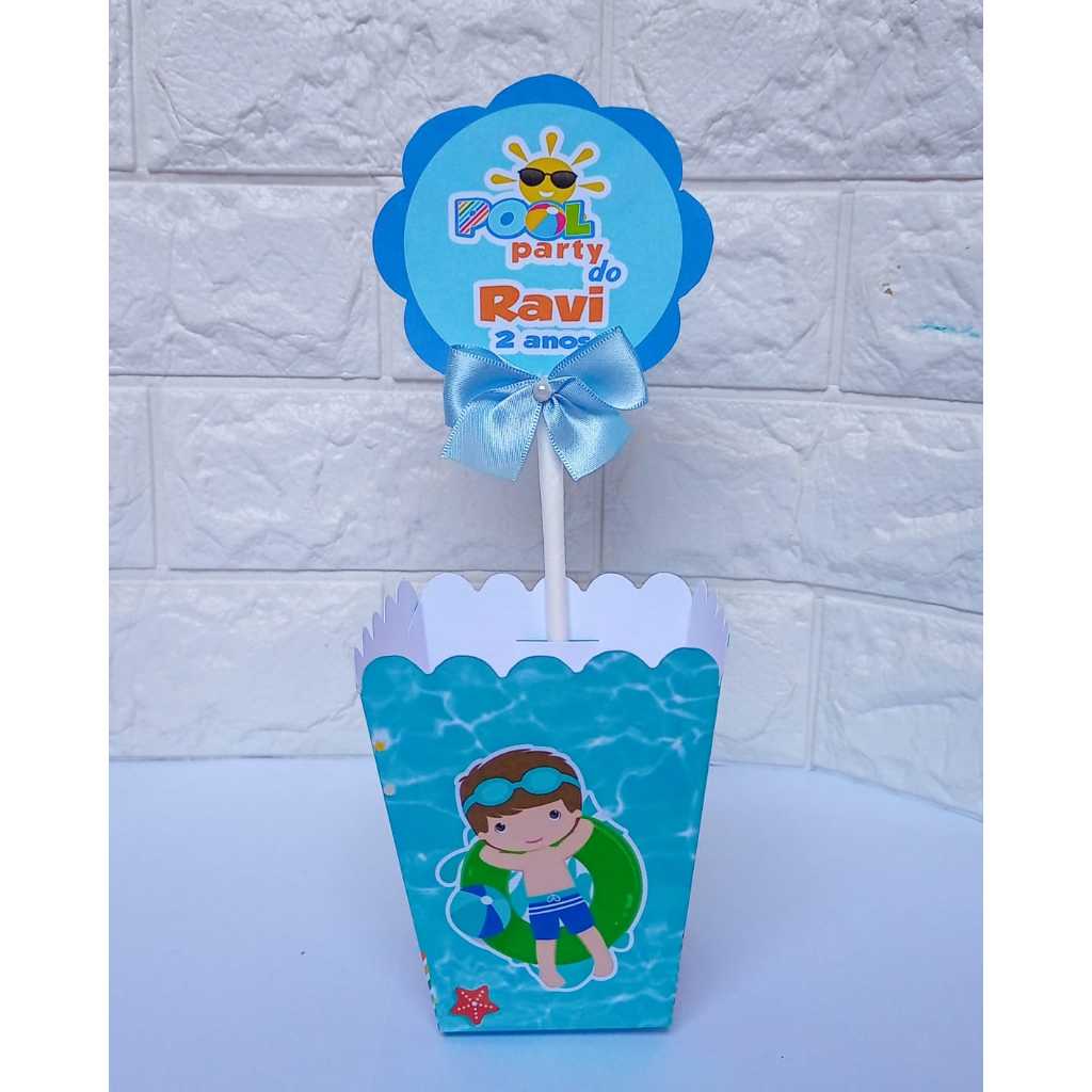 Centro de Mesa Cachepot do Pool Party Menino piscina Lembrancinha Aniversário Infantil