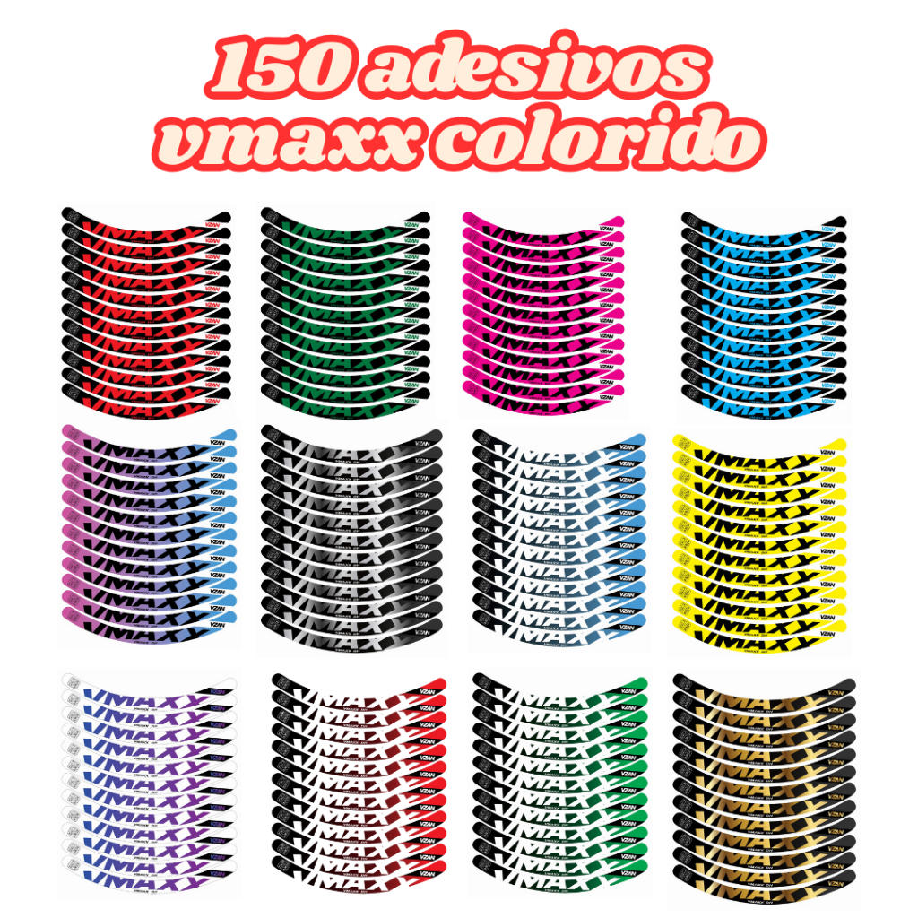 Kit cartela de Adesivos Vzan Vmaxx modelo Dh Aro26 Mtb Bike Freio a disco 150 UNID. DIVERSAS CORES