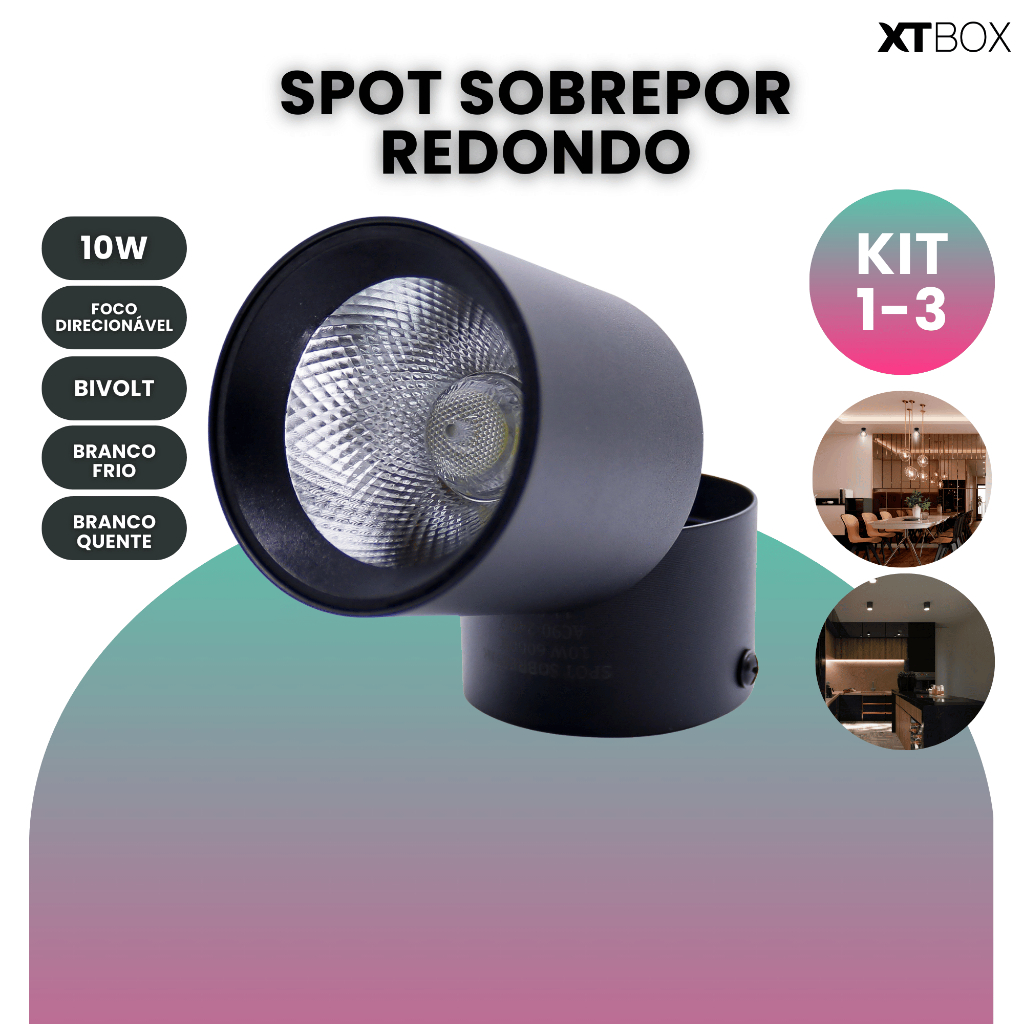 Spot Led Preto Sobrepor Redondo Luz Direcionável Bivolt 10w Frio ou Quente em Oferta na Shopee