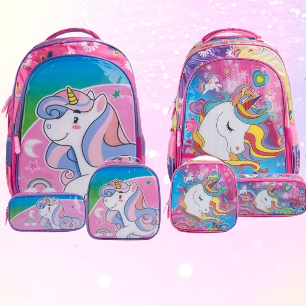 Kit Mochila Escolar Infantil de Rodinhas Menina Bolsa Resistente Impermeável Com Lancheira e Estojo