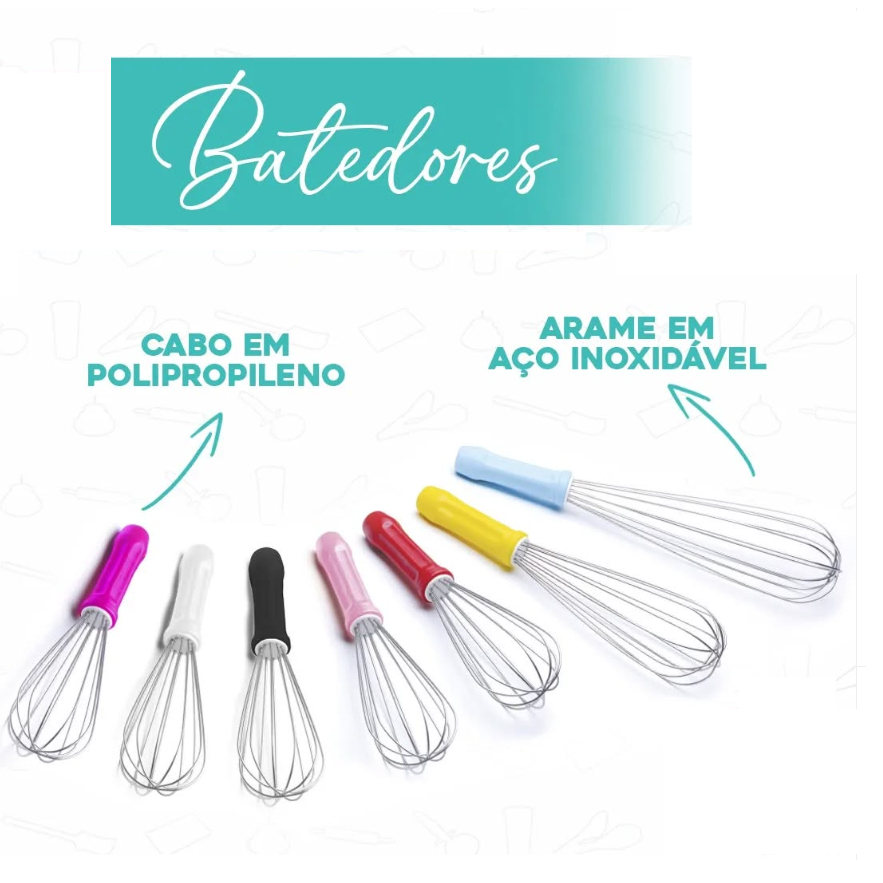 Fuê Fuet Batedor manual Solrac 25 ou 30 cm diversas cores-Ovos, Massas, Sobremesas