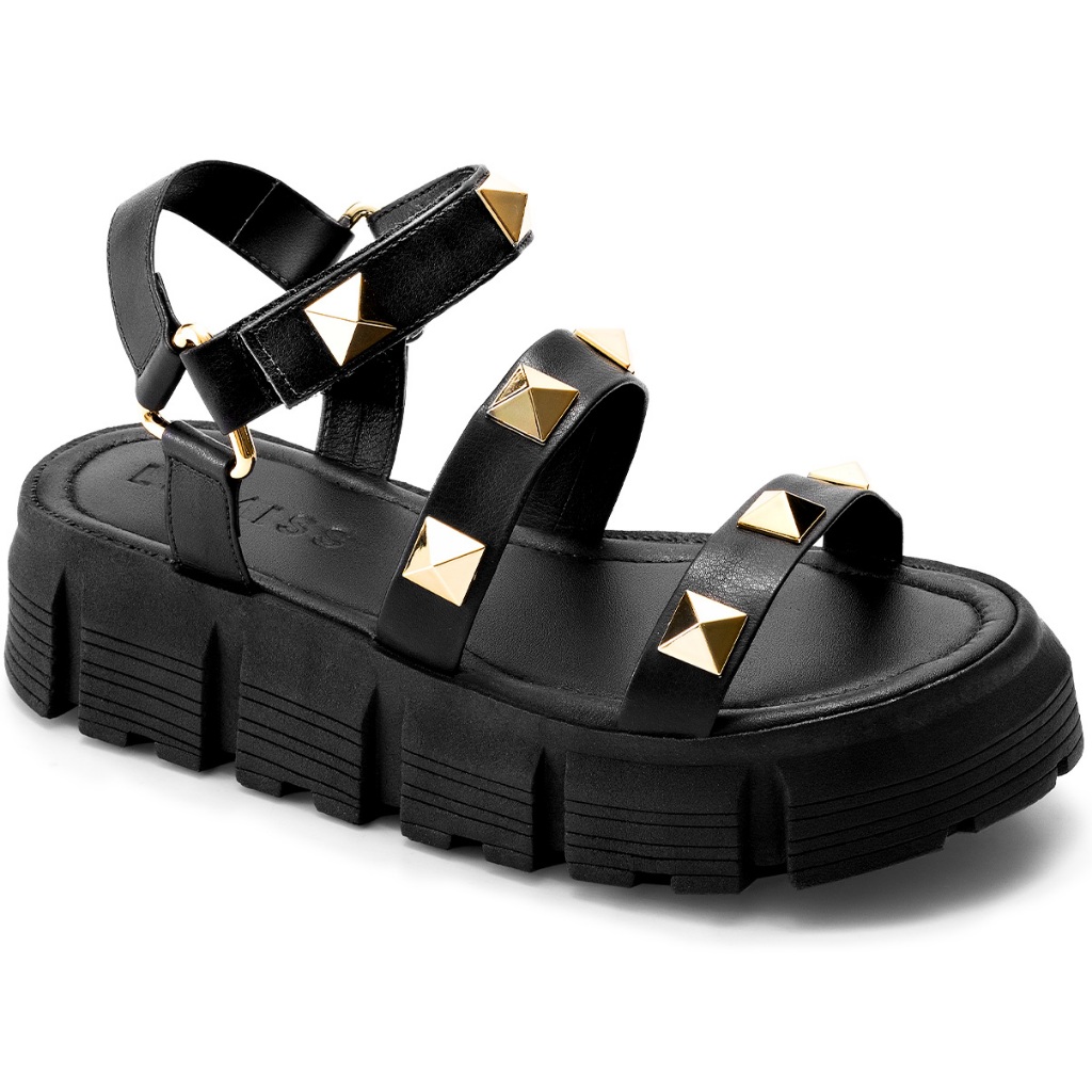 Sandália Papete Feminina Lumiss Flatform Tratorada Pirâmide Confortável Preto - Women Shoes