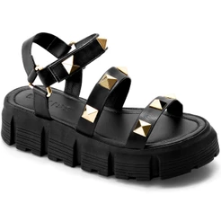 Sandália Papete Feminina Lumiss Flatform Tratorada Pirâmide Confortável Preto