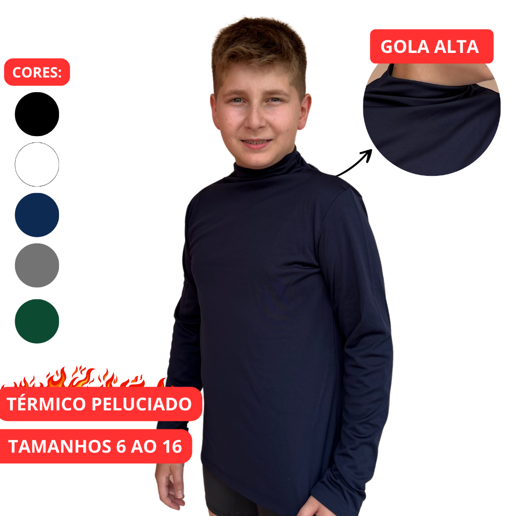 Blusa Térmica Infantil Menino Peluciada Gola alta Segunda Pele Manga Longa 6 ao 16 Lavin Kids 06-C2