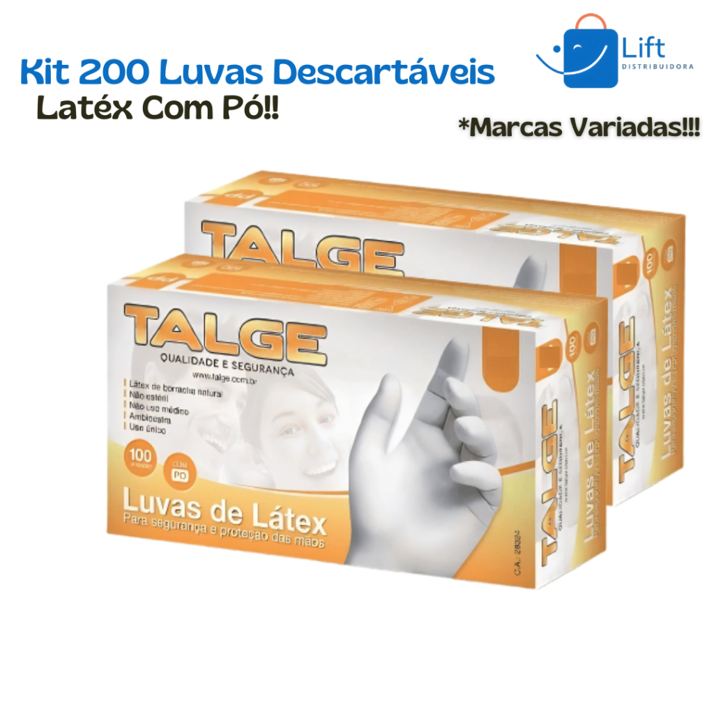 Kit 200 Luva De Látex Profissional Descartável Com Pó Tam PP, P, M, G