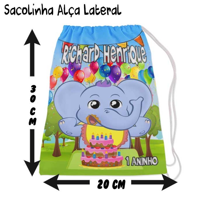 Mochilinha Sacolinha Mochila Saco Sacochila Saquinho Lembrancinha Brinde Aniversario Personalizadas Elefantinho Colorido