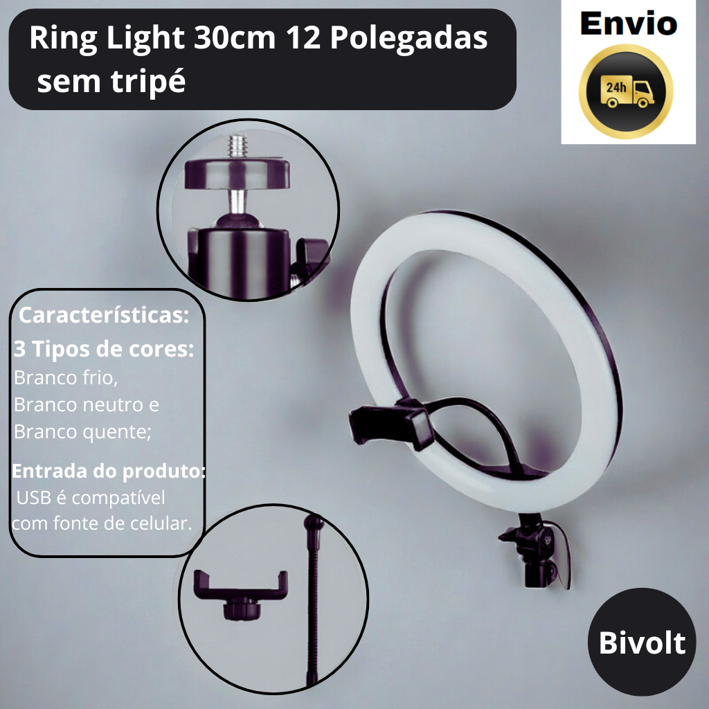 Ring Light 30cm 12 Polegadas sem tripé em Oferta na Shopee